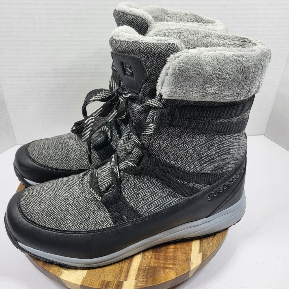 Salomon Heika CS WP Boots Women's 9.5 Gray Herringbone Waterproof Thinsulate Fur